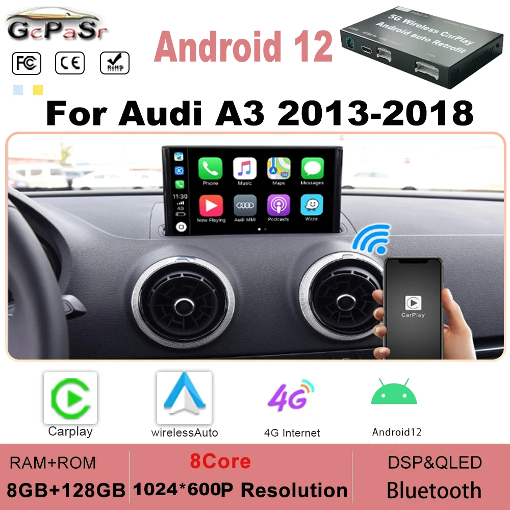 

7 дюймов для Audi A3 2013-2018 Android 13 Touch Scre Автомобильная стерео SIM-карта раздельный экран мультимедийная Беспроводная Carplay 8-ядерная Система Android
