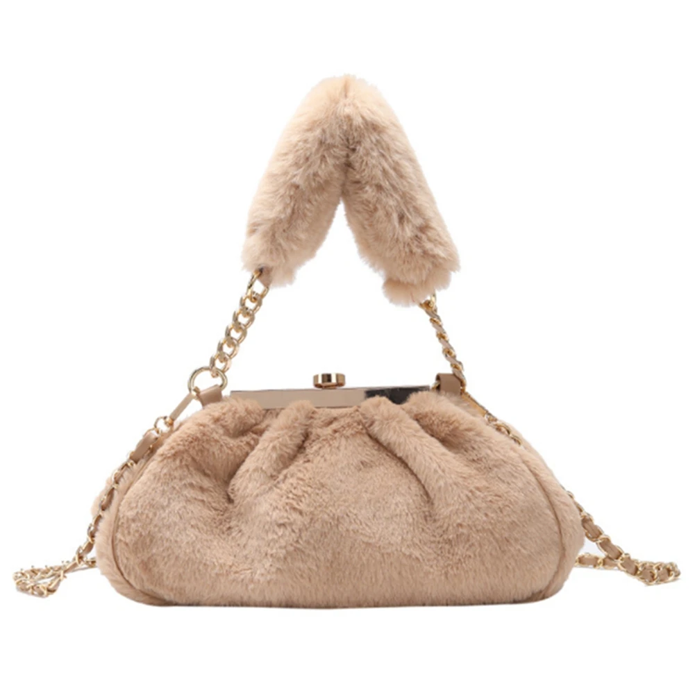 

Повседневная плюшевая однотонная сумка через плечо с цепочкой, модная осенне-зимняя женская маленькая застежка
