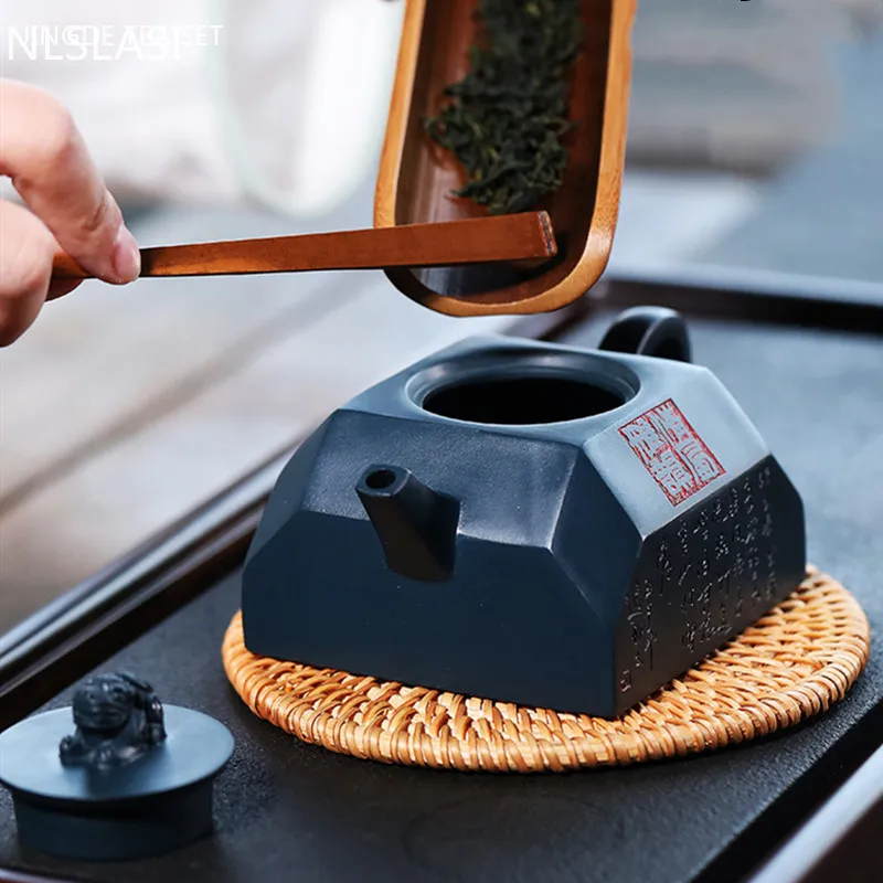 210ml Yixing High-end Tea Pot Famous Handmade Purple Clay Teapot Raw Ore Azure Mud Kettle Chinese Tea Ceremony Collectible Gifts
