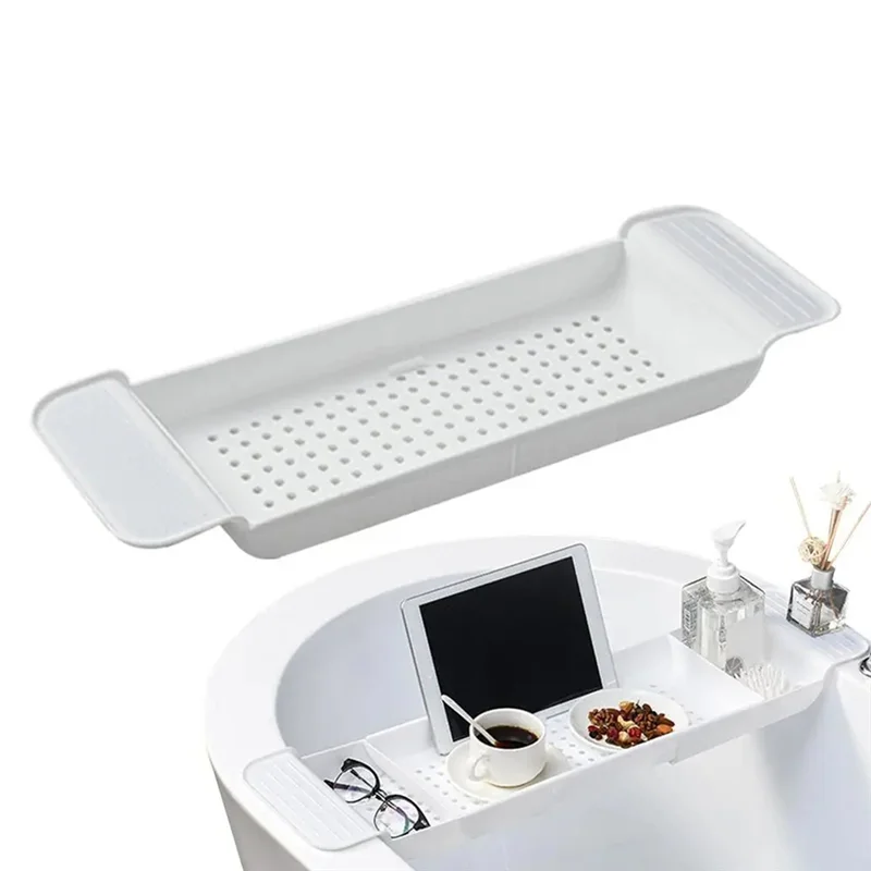 Bath Tub Tray Extendable Draining Bath Tray Space-Saving Household Bathtub Shelf Small Storage For Towels Glasses