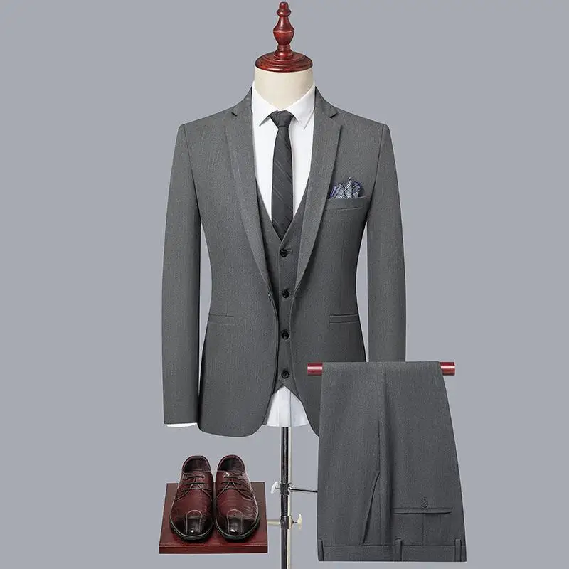 

2023High-quality (suit + Vest + Trousers) Fashion Trend Handsome All-in-one Banquet Business Casual Wedding Suit 3/ 2-piece Set