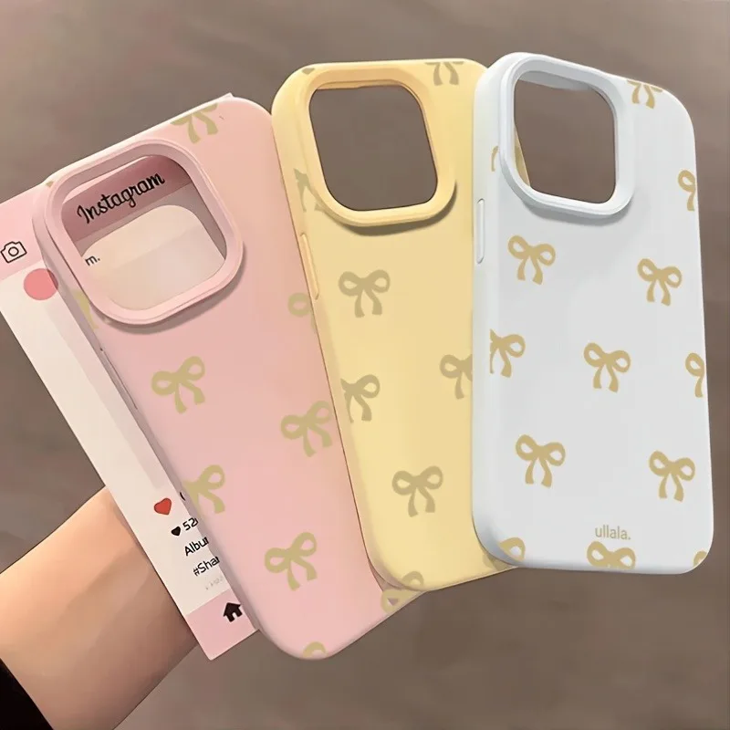 Elegant Yellow Bow Pattern Print Silicone Phone Case - Soft Protective Cover