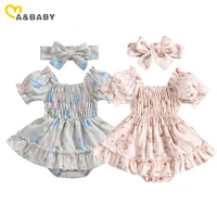 ma&Baby 0-24M Summer Baby Girl Romper Newborn Infant Baby Floral Print Ruffle Jumpsuit Playsuit Sunsuit Headband Outfits 5