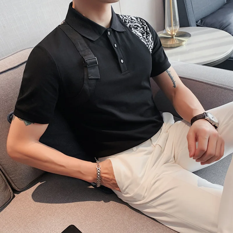 

Fashion Handsome Play Cool Short-sleeved POLO Shirt Men's Summer New Personality Printed Lapel T-shirt Slim Half Sleeve Men's