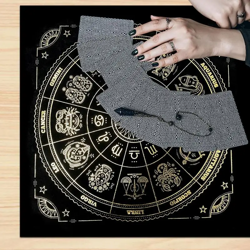 

Altar Cloth Tarot Card Cloth Altar Pagan Spiritual Celestial Deck Cloth Tarot Cards Table Napkins Black Gold With Zodiac Circle