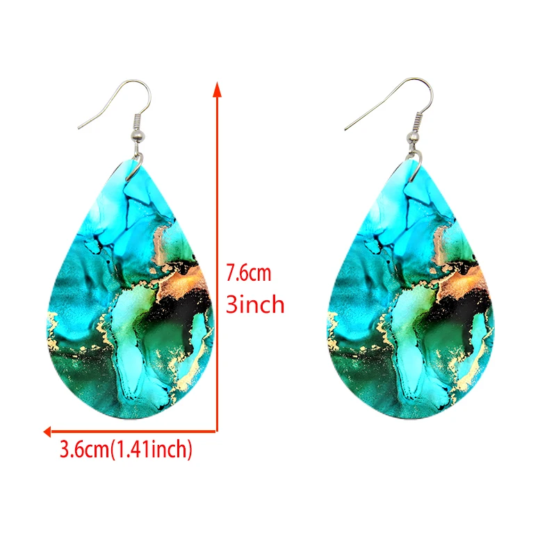Bohemian Style Water Drop Shape Wooden Earrings Turquoise Pattern Colorful Waves Print Pendant Dangle Jewelry Women Holiday Gift
