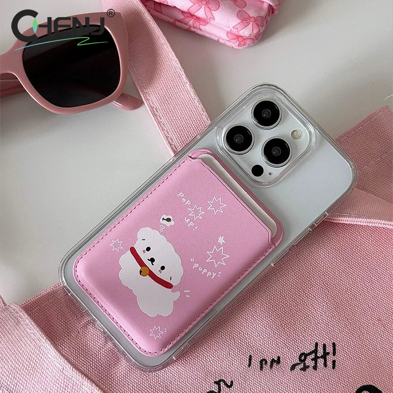 Adorable Dog Cartoon Magnetic Card Holder Phone Case with Magsafe Wallet Slot