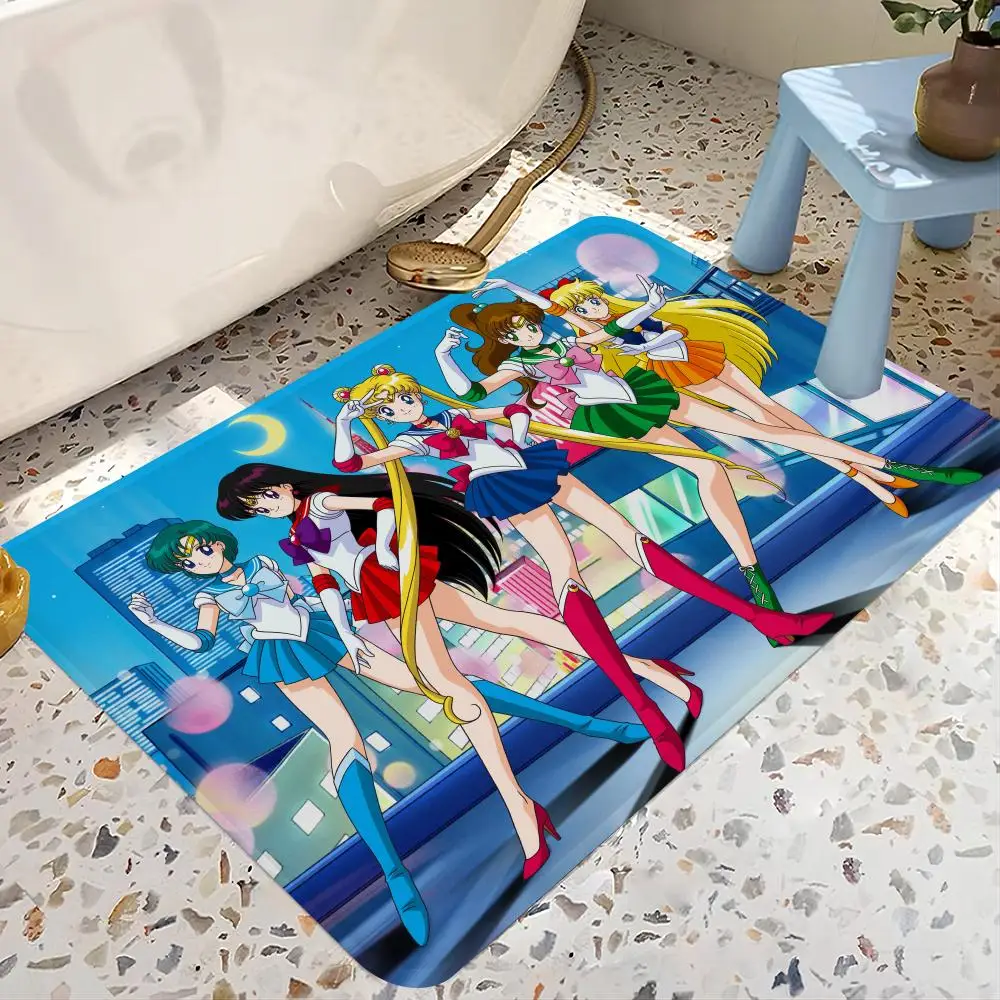 Cute S-Sailor M-Moon Floor Mat Entrance Door Mat Rectangle Anti-slip Home Soft Badmat Front Door Indoor Outdoor Mat Toilet Rug