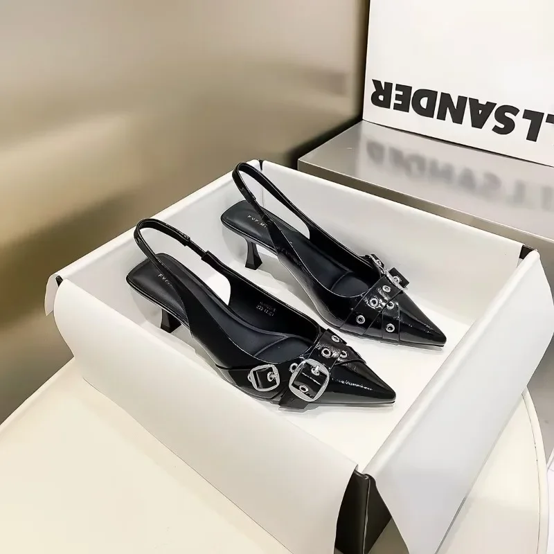 Female Slip On Footwear Fashion Metal Buckle Ladies High Heels Shoes Slides Pointed Toe Women Heels Pumps Shoes New In 2025 3