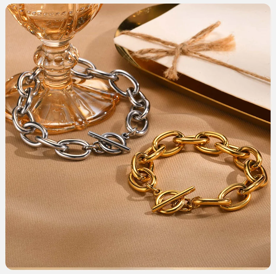 Vnox klobige PVD-Edelstahl-Armbänder mit kräftiger Kabelkette und T-Stangen-Knebelverschluss, modische Armbänder im Ins-Stil – Detail 6