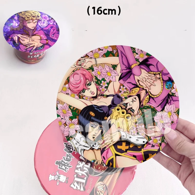 

Anime JoJos Bizarre Adventure Kujō Jōtarō Big 16cm Badge Stand Figure Brooch Pins Noodles Instant Noodles Lid Cosplay Gift A7074