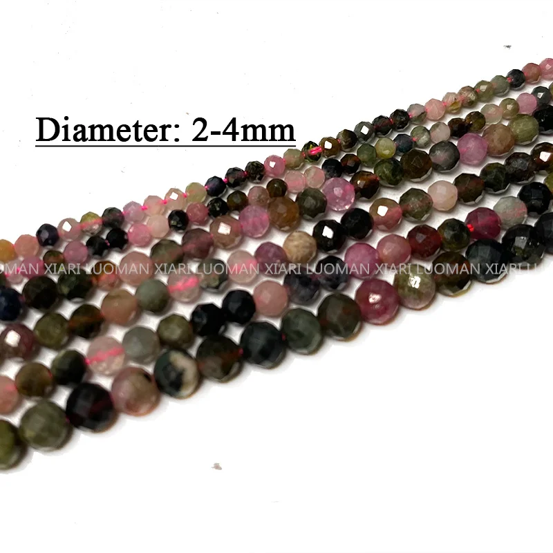 Fine 100% Natural Stone Beads Faceted Tourmaline Loose Round Gemstone  For Jewelry Making DIY Bracelet Necklace Charms 2-4mm 2