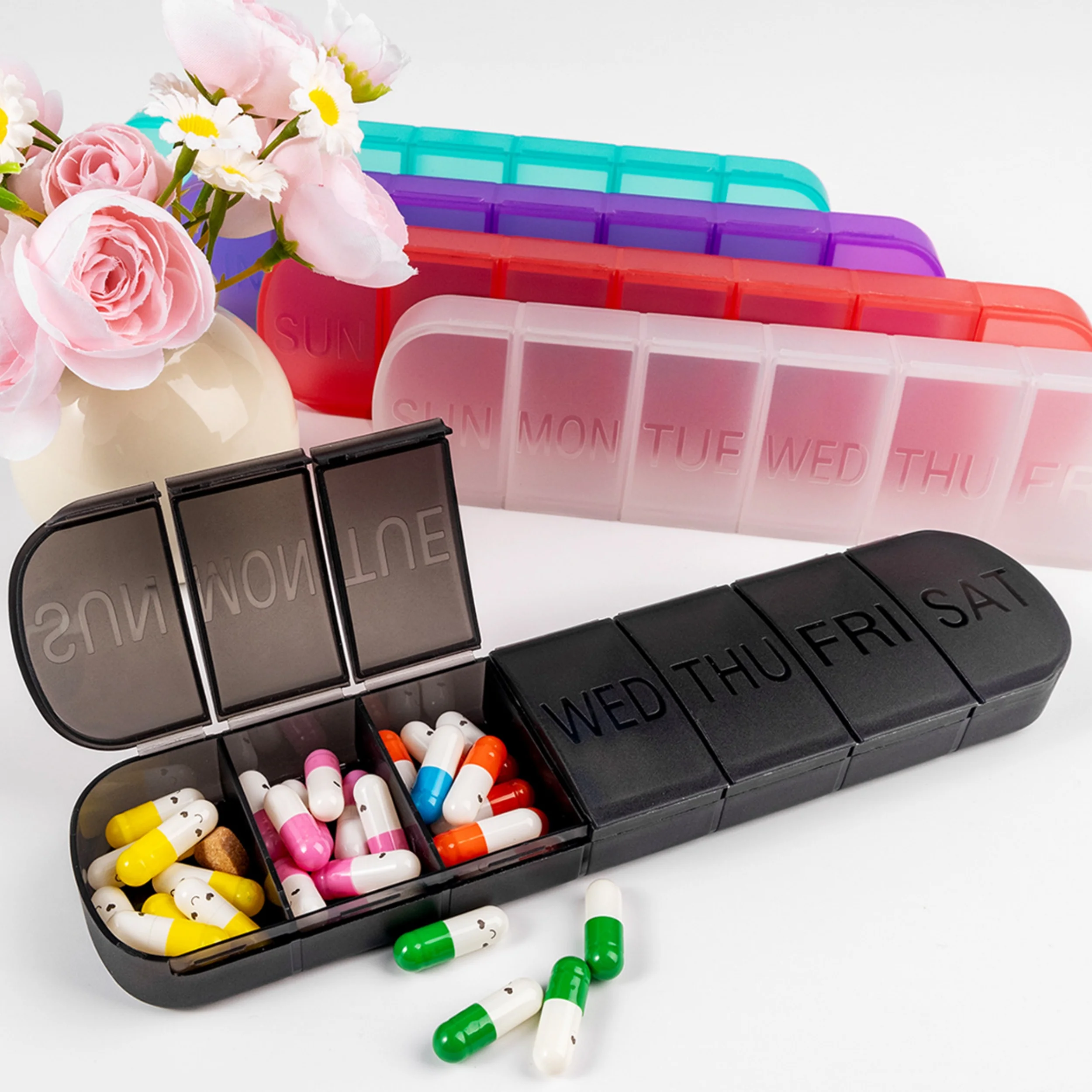 Compact Weekly Pill Organizer and Travel Pill Case