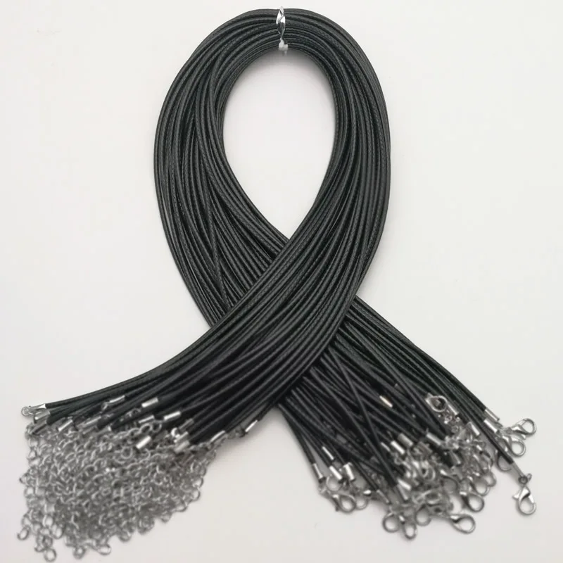 Wholesale 2mm Black Wax Leather Cord Necklace Rope 45cm Chain Lobster
