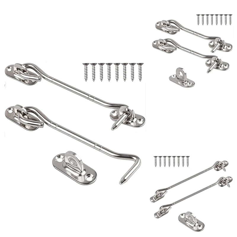 A68P-2 Pcs Stainless Steel Cabin Hook And Eye Latch With Screws-Heavy Duty Door Gate Latch For Shutter Shed Window