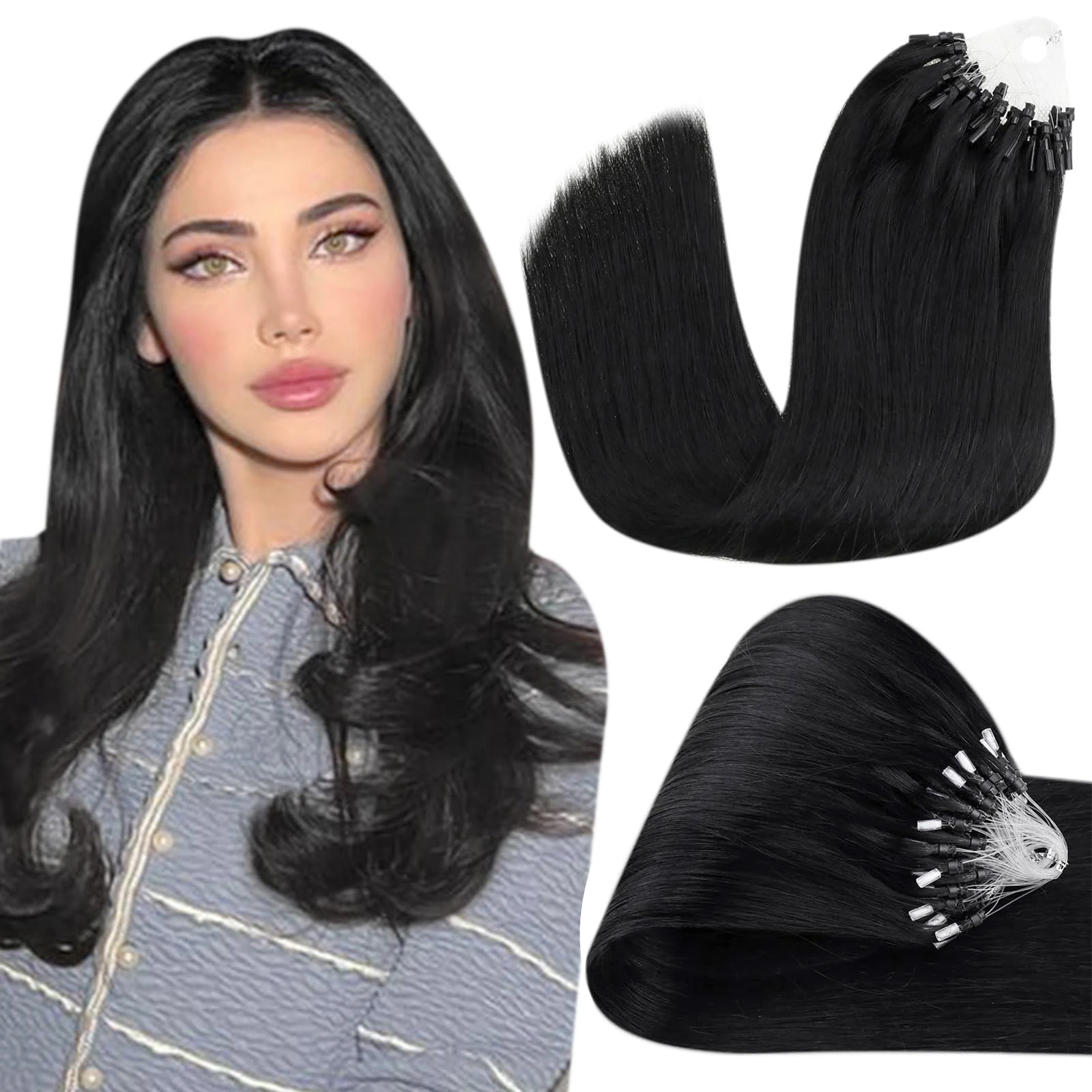 Micro Loop Hair Extensions Straight Human Hair Seamless Micro Bead Remy Extension Natural Invisible 50g/pack For Women