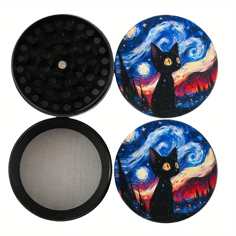 2" Starry Night Black Cat Herb Grinder