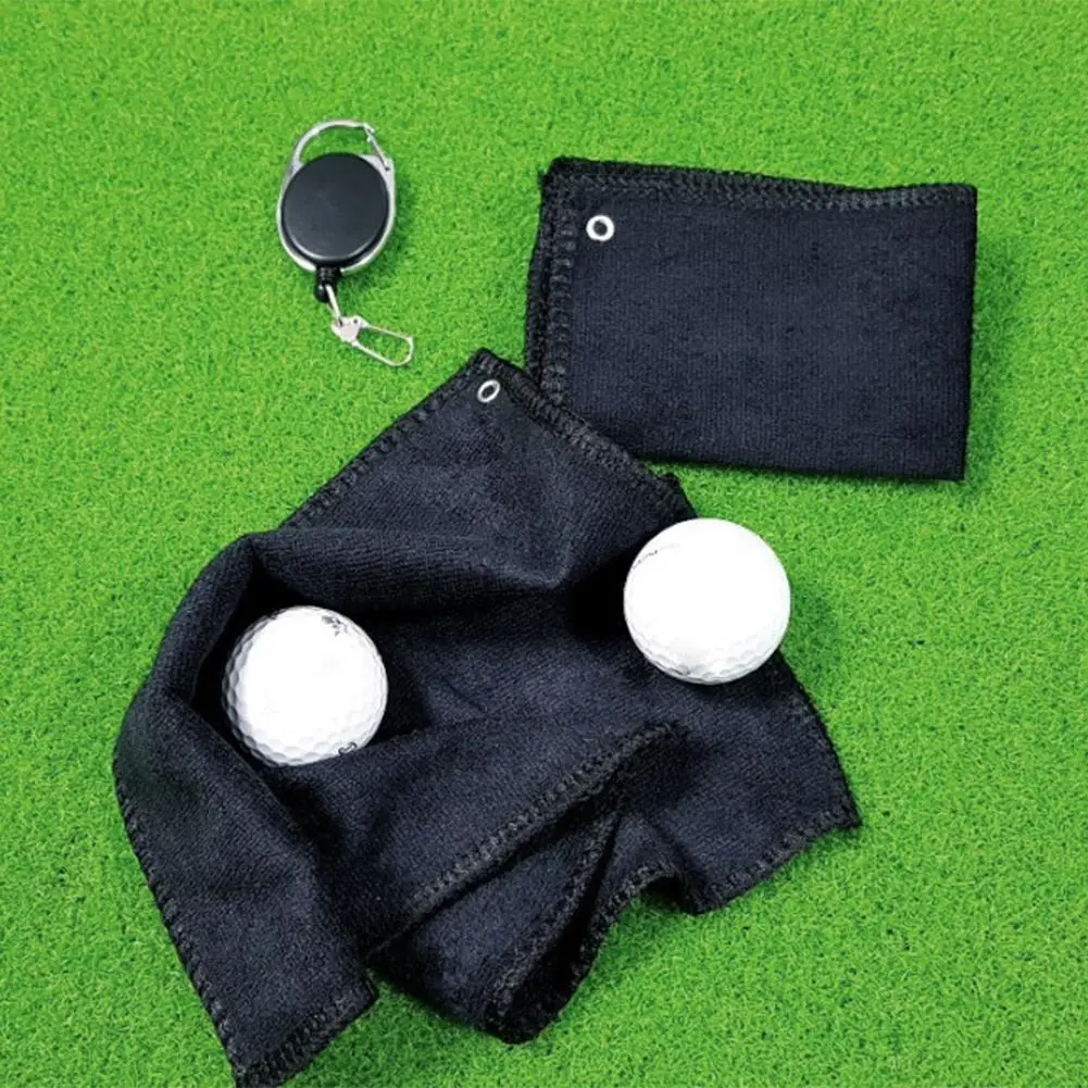 Black Color Golf Towel For Golfer Cotton Golf Wet And Dry Amphibian Black With Hook Golf Ball Cleaning Towel With Retractable