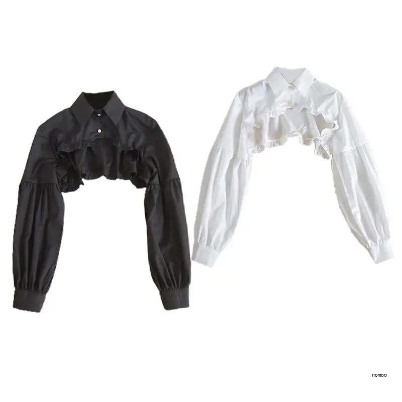 

Detachable Dickey Collar Blouse False Collar Half Shirt Long Sleeve Cropped Top