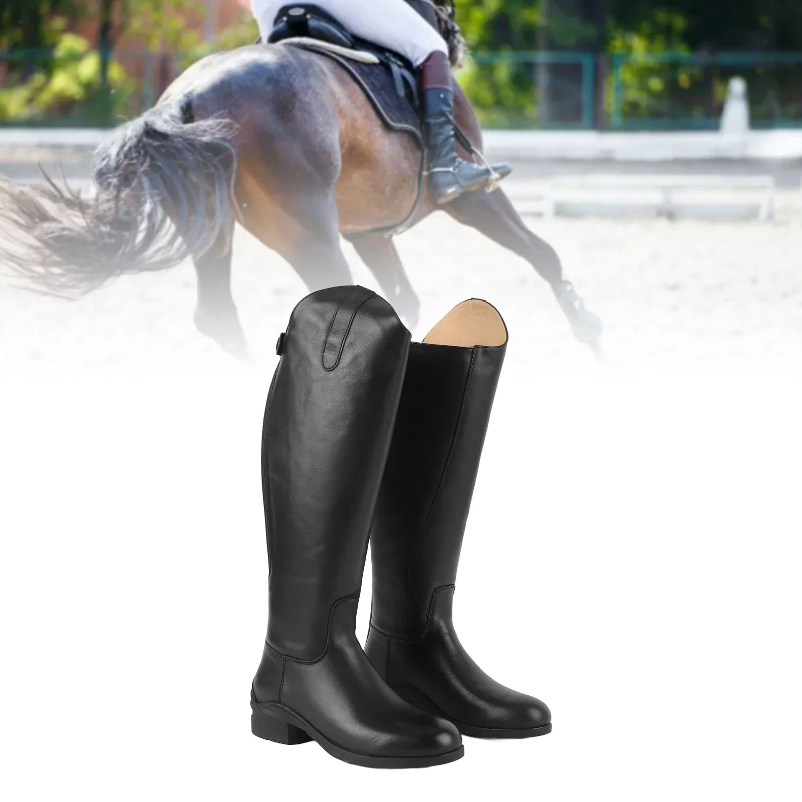 Knee High Boots Tall Riding Boots Unisex For Equestrian Training Daily Use With Rear Zipper Leather EVA