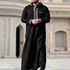 New Muslim Men's Abaya Robe Islamic Worship Loose fitting Men's Moroccan Thobe Long sleeved Embroidered Hoodie Robe