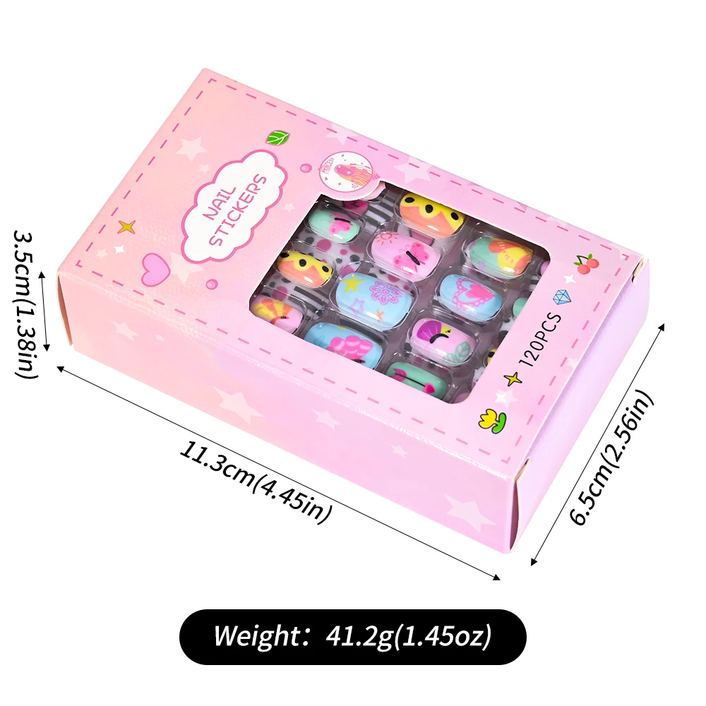 120pcs/box Fake Nails Pink Cartoon Children Press On Candy Color Unicorn Cat Bunny Full Cover Girls Party Nail Decoration