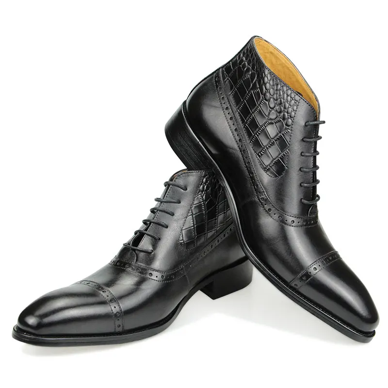

Роскошные мужские ботильоны из натуральной кожи, модные свадебные Классические Элегантные официальные офисные туфли с острым носком на шнуровке, броги, взрослые ботинки