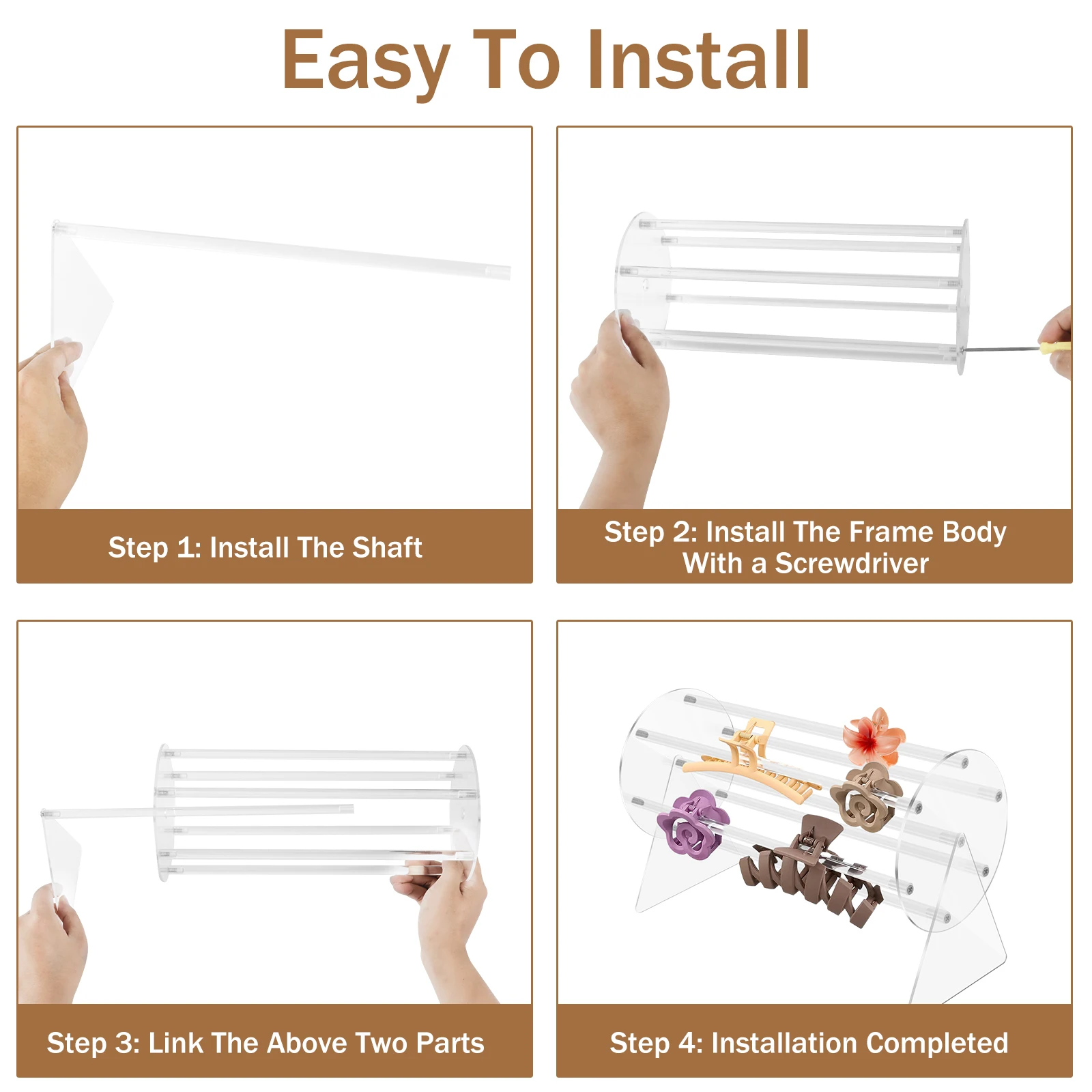 Claw Clip Organizer 360 Degree Rotating Claw Clip Holder Transparent Storage Rack Reusable Hair Display Stand for