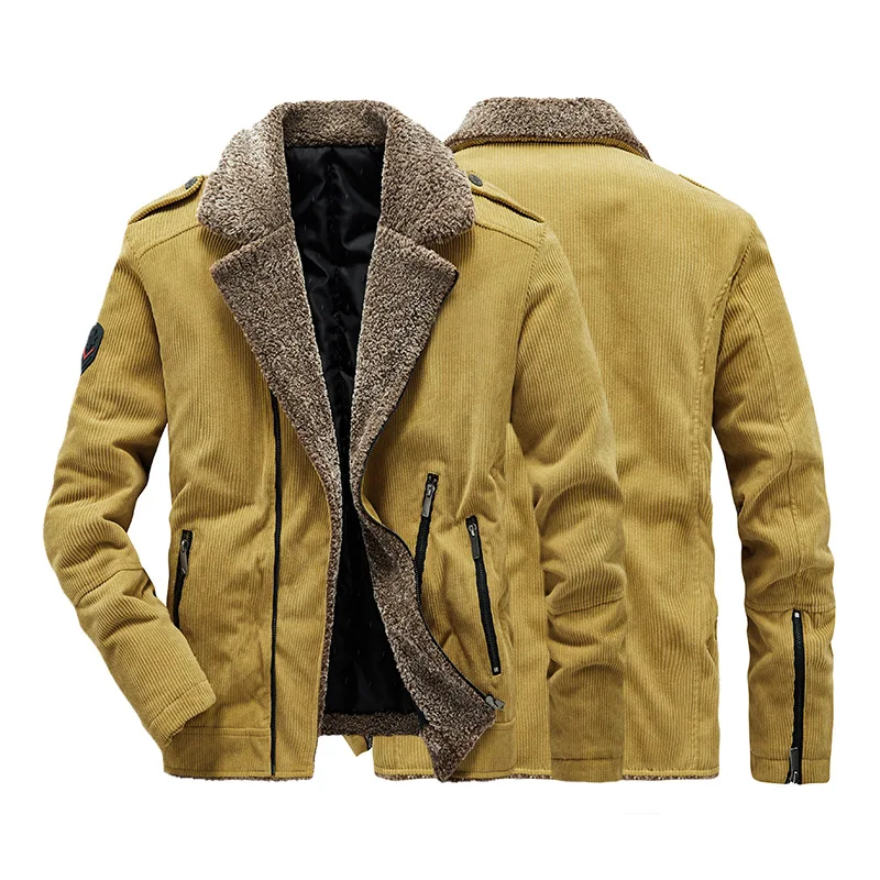 

Men's Clothing Autumn and Winter Plus Velvet Thick Loose Padded Coats Casual Corduroy Lapel Cotton Jacket Male Zipper Outerwear