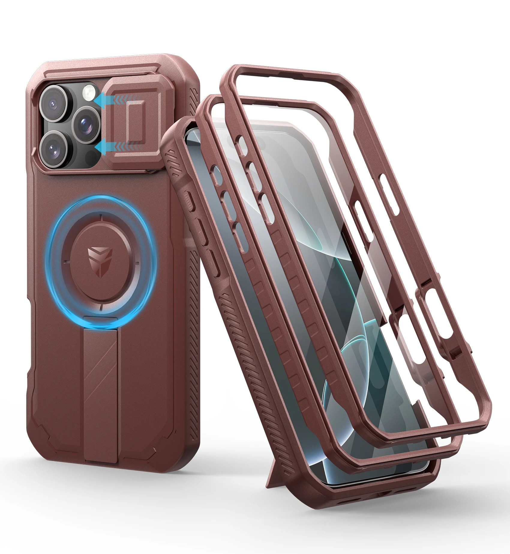 Rugged Armor Shockproof Case with Sliding Camera Cover, Screen Protector, and Kickstand