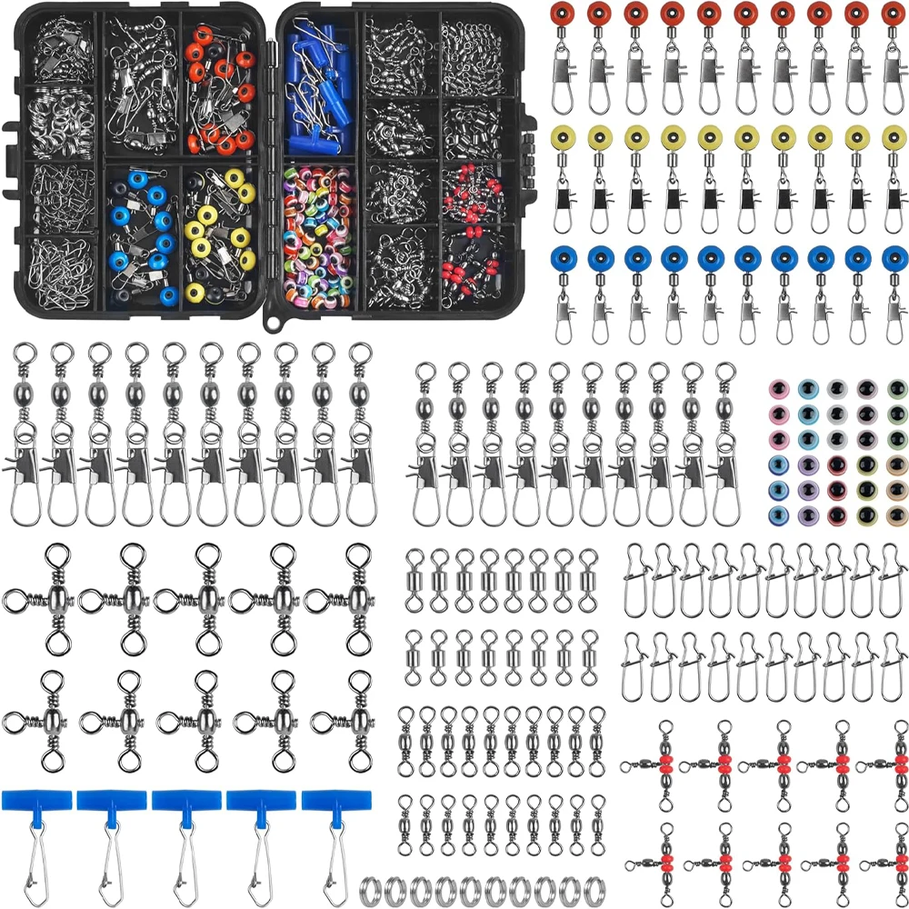 210pcs Fishing Accessories Set with Fishing Swivel Snaps Fishing connector for Bass Trout DIY Fishing Gear Set Equipment