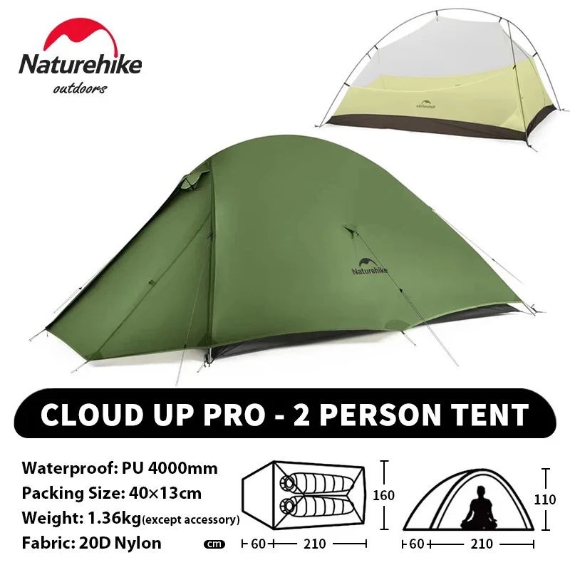 Naturehike Cloudup2 20Dダークグリーン Cloud Up 2-Person Lightweight Backpacking Tent | Naturehike
