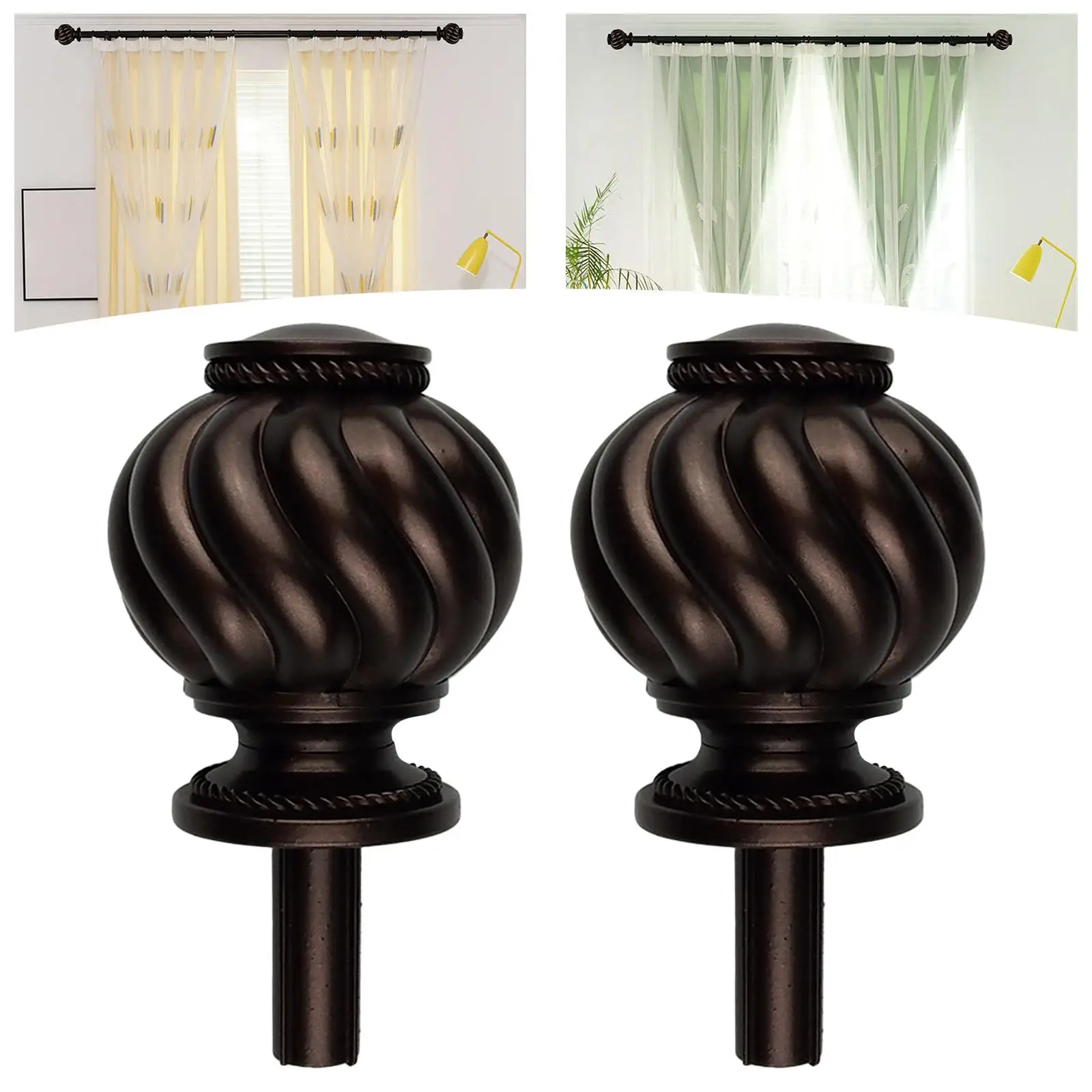 Set of 2pcs Window Curtain Rod Ends Finials 3/4 inch Diameter For Living Room Bedroom Home Window Curtain Rod End Replacement