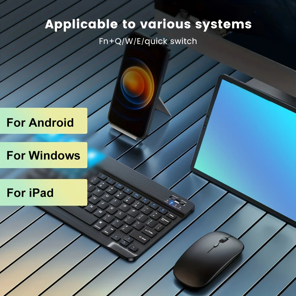 10 in Mini Wireless Keyboard and Mouse Rechargeable Slim Keyboard and mouse set For iPad Air Pro Tablet For Android IOS Windows
