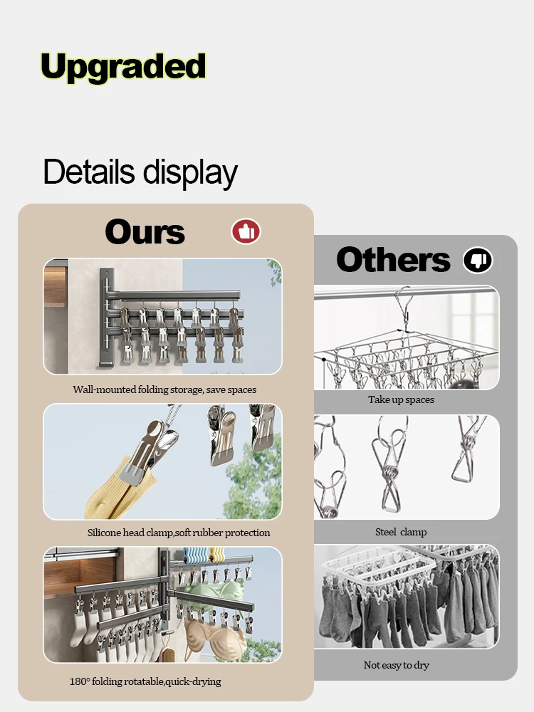 Wall Bathroom Hooks Shelf Hanger Rod Towel Bar Folding Towel Rack Clothing Rods Balcony Socks Bra Hanger Bathroom Hardware clothes drying rack