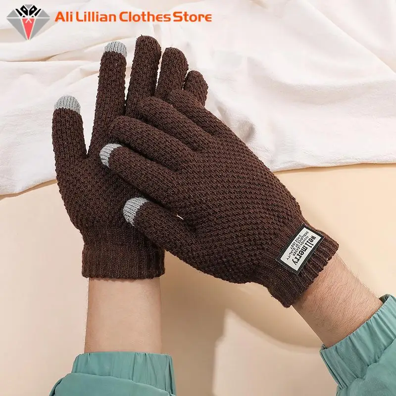 

Women Men Warm Winter Touch Screen Gloves Stretch Knitted Mittens Wool Full Finger Anti-freeze Thickened Female Crochet Glove