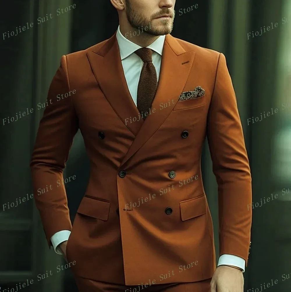 New Dark Orange Men Tuxedos Business Suit Groom Groomsman Prom Wedding Party Formal 2 Piece Set Jacket And Pants