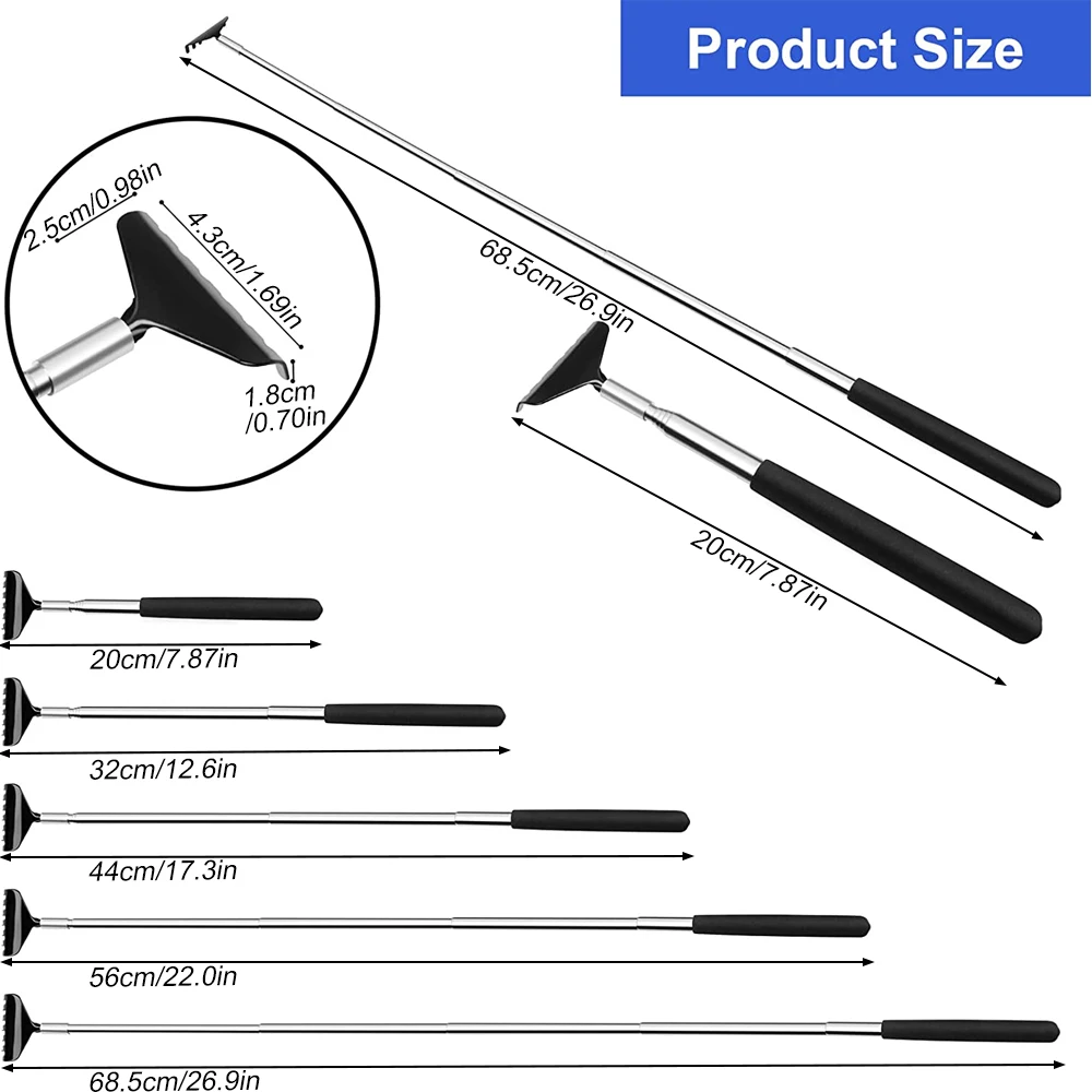 Telescopic Back Scratcher, Portable Extendable Stainless Steel Back Scratchers Men Women, Hand Massage Tool with Non Slip Handle 4