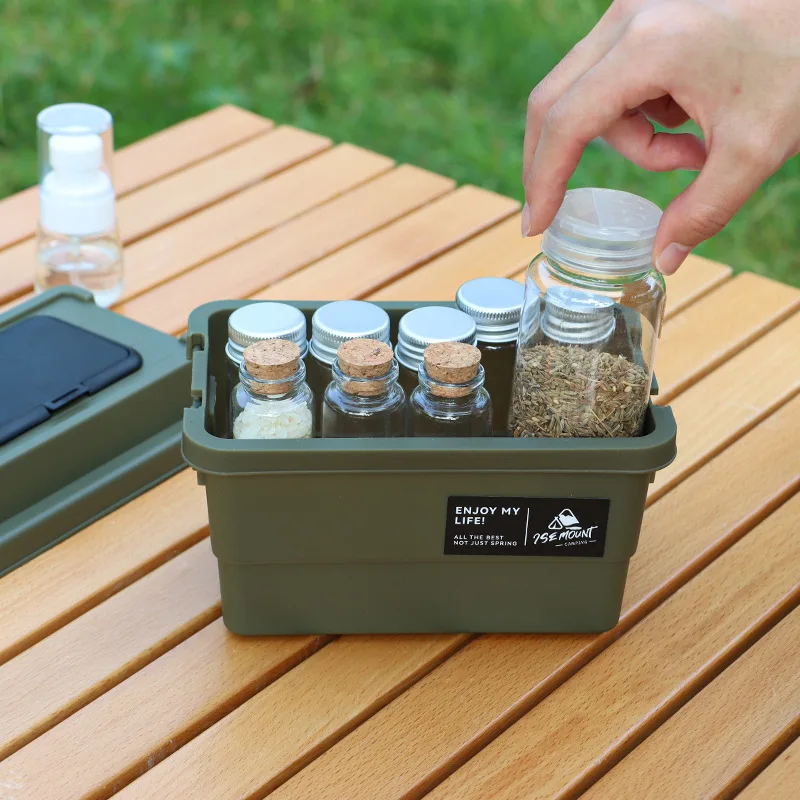 Outdoor Tissue Case Desktop Napkin Paper Storage Box Portable 1.1L Camping Picnic Seasoning Bottle Organizer Sundries Bucket 4