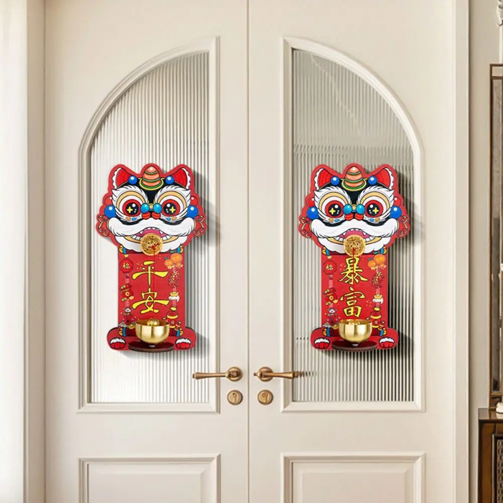 Creative Cartoon Lion Doorbell Dopamine Red Entrance Door Bells Magnetic Suction Hanging Decoration Reminder Wind Chimes Bedroom