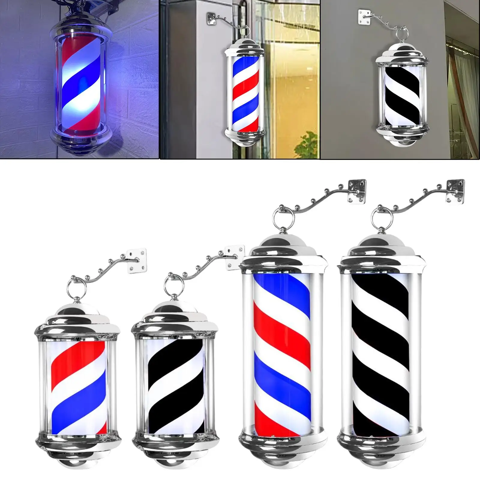 Retro Style Barber Pole Light Rotating Salon Sign Light Barber Pole Stand Lamp LED lights for Indoor Outdoor Lights Hairdressing