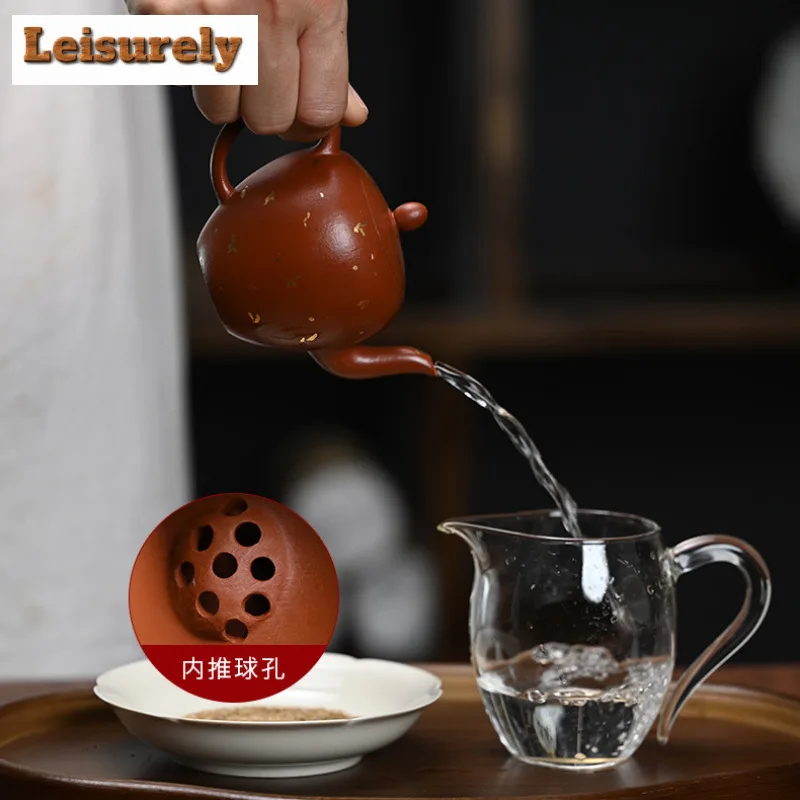 210ml Yixing Purple Clay Teapots Handmade Sprinkle Gold Beauty Shoulder Pot Raw Ore Dahongpao Mud Kettle With Strainer Zisha Tea