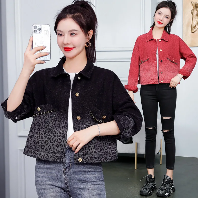 Women's Denim Coat Jacket Korean Loose Short Top Red Jackets 2022 Spring Autumr New Black Coats | Женская одежда