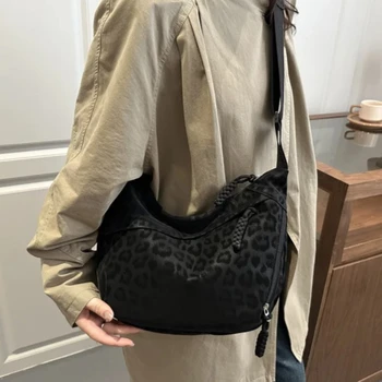 Borsa a Tracolla da Donna con Stampa Leopardata, Grande Capacità, Stile Hobo, per Uso Quotidiano, Multi Tasche, Borsa a Spalla