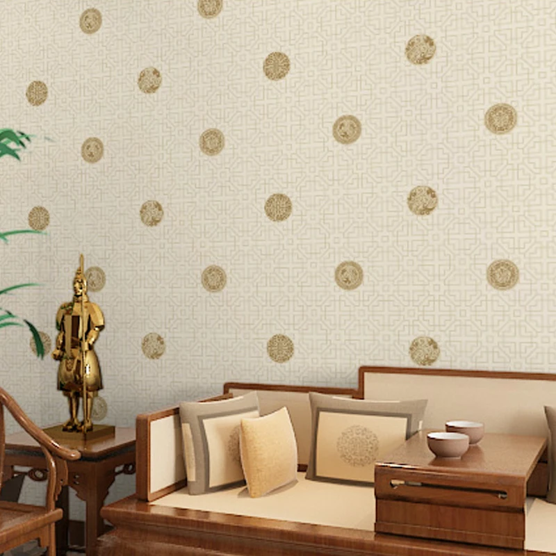 

Modern Chinese Style Lattice Wallpaper Calligraphy Pvc Wterproof Living Room Study Room Eco-Friendly Grid Wall Paper Roll Retro