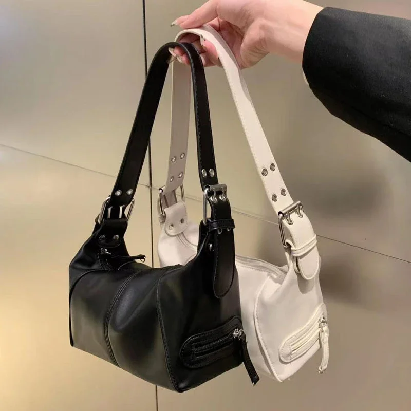 Underarm bag cool pull girl niche design shoulder bag retro leather zipper handbag shoulder bag
