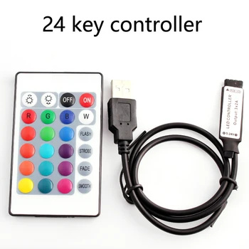 USB 5V 미니 24 키 RGB LED 컨트롤러, 5050 3528 2835, 3 키 미니 컨트롤, 간단한 조광기, 5V RGB LED 스트립 조명, 4 핀