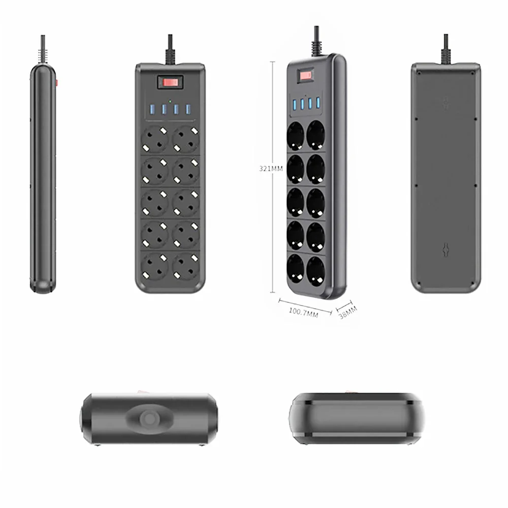 Melery-power Strip Tomada eu Tomada ac Porta de Carregamento Usb Cabo de Extensão 2m 10 Way Computador tv Smartphone Homekit Eletrodomésticos - Image 3