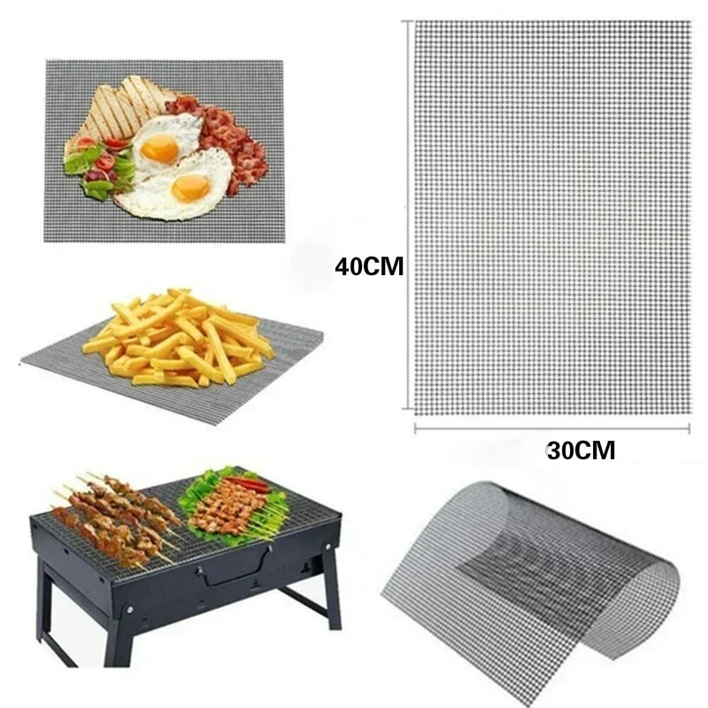 Non-stick Barbecue Mesh Mat Reusable Heat Resistance BBQ Baking Net Pad Kitchen Cooking Smoker BBQ Mat Liner Accessorie Tool