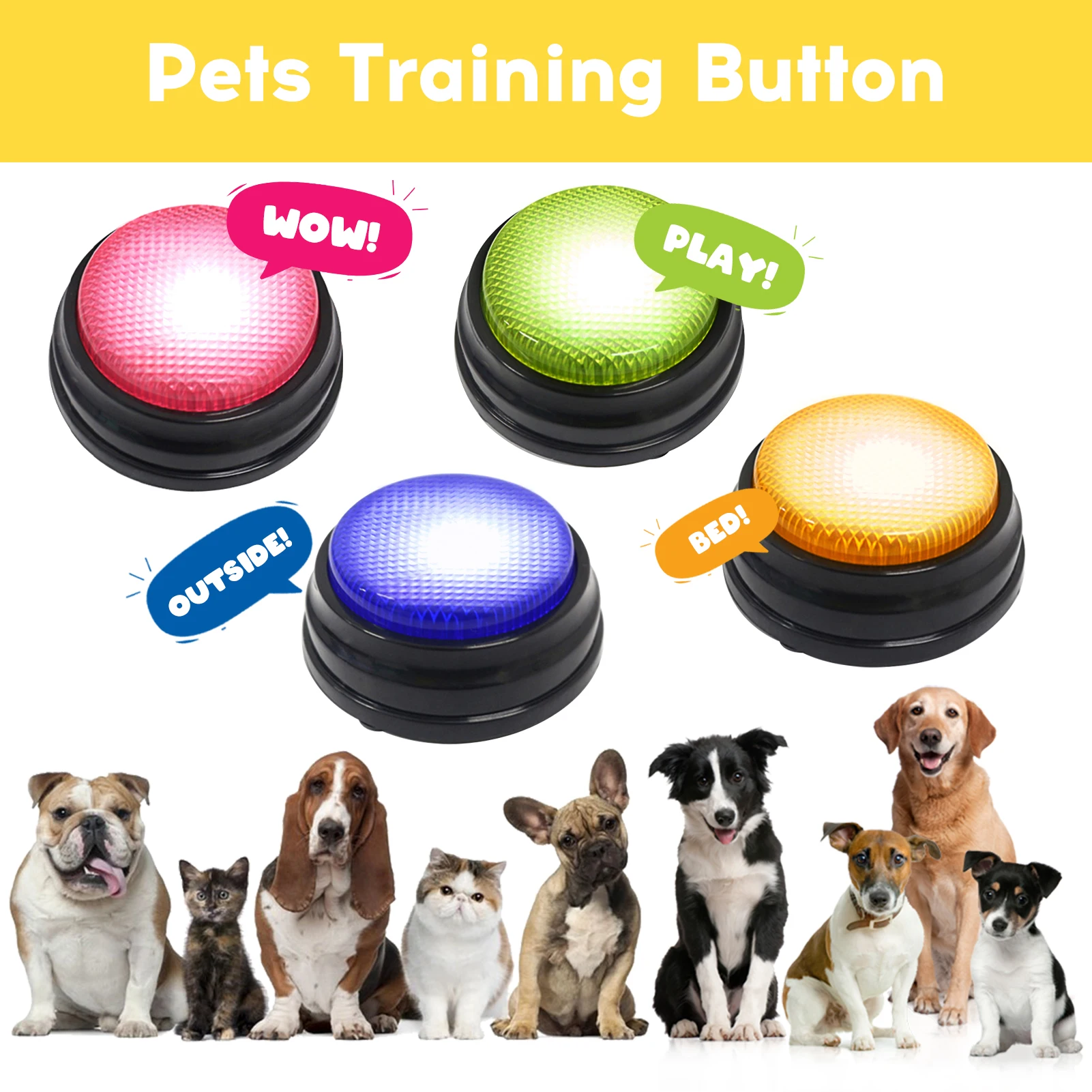 4pcs Recordable Talking Button with Led Function Learning Resources Buzzers Orange+Blue+Green+Pink